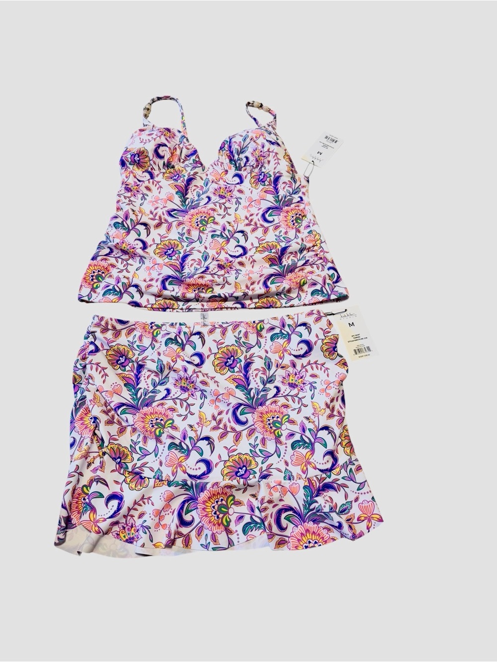 🌼💚New Nicole Miller Floral Two-Piece Tankini Set in Pink & Purple - Picture 3 of 10